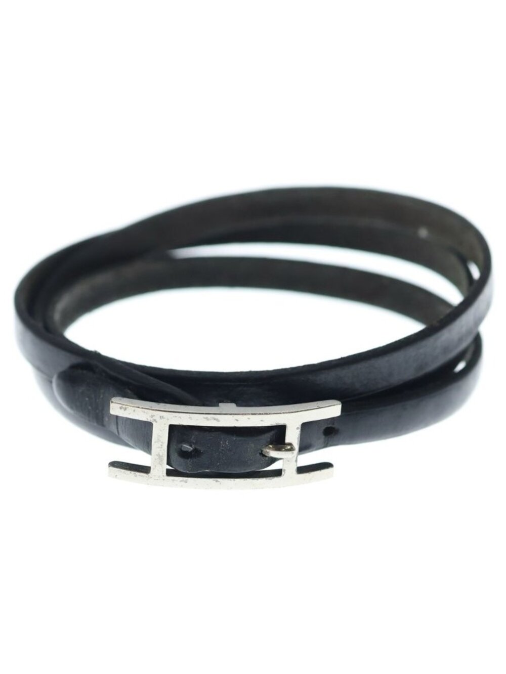 Hermes Bracelet Behapi Double Tour Leather Black Silver